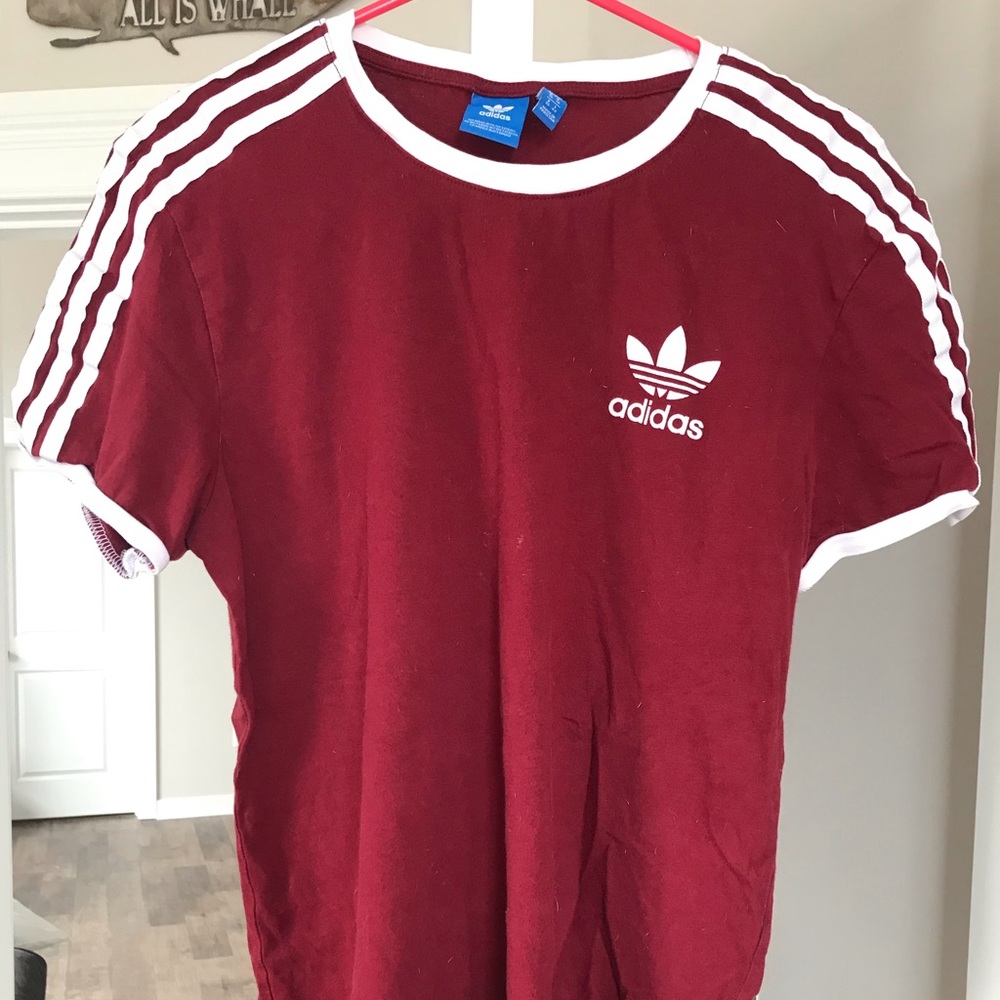Burgundy 3-stripe Adidas Tee